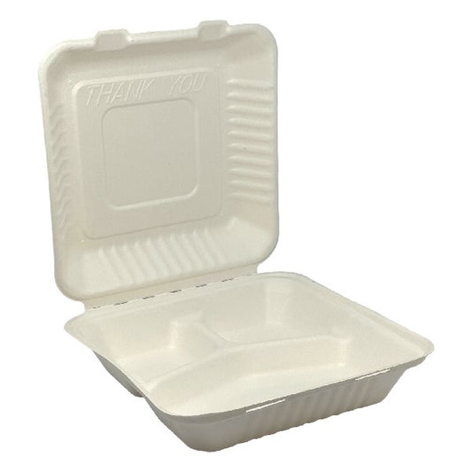 Papírdoboz eldobható 3 részes KOMP cukornád lebomló 23X23x8cm natúr 100 darabos kép