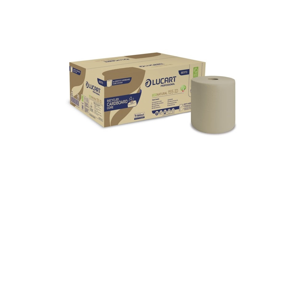 Kéztörlő 2 rétegű tekercses átmérő: 19 cm 155 méter/tekercs 6 tekercs/karton  EcoNatural Lucart_861170 havanna barna kép