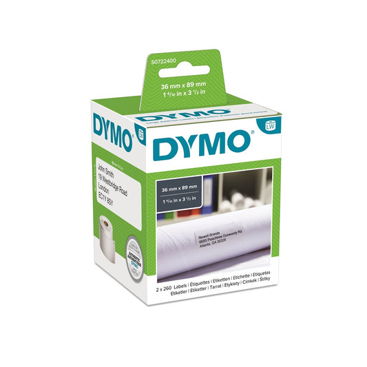 Etikett Dymo LW nyomtatóhoz 36x89mm, 260 db etikett/doboz, Original, fehér kép
