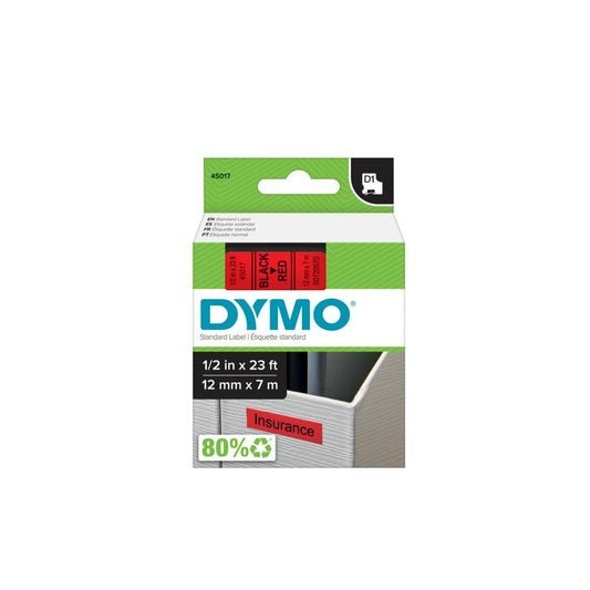 Feliratozógép szalag Dymo D1 S0720570/45017 12mmx7m, ORIGINAL, fekete/piros kép