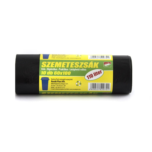 Szemeteszsák 110 liter 60 x 100 cm 25 mikron 10 db/tekercs fekete kép